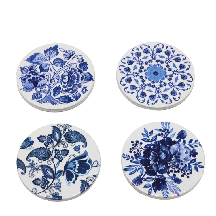 Custom round marble ceramic coaster with cork base