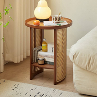 Table basse japonaise minimaliste en bambou avec espace de rangement, table d'appoint ronde pour salon, balcon, table de chevet, table à thé