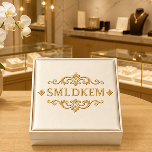 Boîte à bijoux en velours crème avec logo brodé SKQ, <span class=keywords><strong>broderie</strong></span> personnalisée, emballage cadeau en satin, vente en gros Corée - Product Image 1