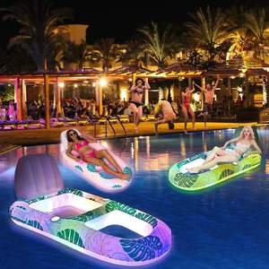 Chaise longue gonflable lumineuse pour adulte avec dossier, jouet aquatique flottant à drainage, lumière LED solaire, chaise longue de piscine, lit flottant - Product Image 2
