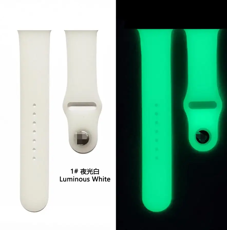 Custom Logo Watch Band 42MM 44MM Night Glow Silicone Watch Band Straps Replacement for Apple iWatch Band Fluorescent Blue Light