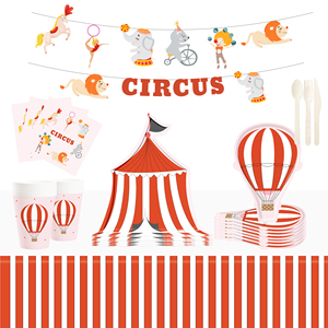 DAMAI - Juego de Decoración para Fiesta Temática de Circo, Venta al por Mayor, Platos de Papel Rojos y Blancos con Diseño de Montgolfier, Mantel, Vajilla Desechable para Fiestas - Product Image 1