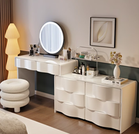 Table de maquillage moderne réglable en chêne massif écologique avec miroir éclairé par LED pour chambre à coucher, bureau de maquillage blanc avec miroir