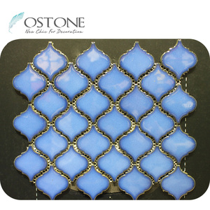 <strong>Discontinued</strong> High Gloss Blue Lantern <strong>Mosaic</strong> Ceramic <strong>Tiles</strong> Wall - Product Image 1