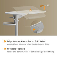 Bureau mobile ergonomique pour télétravail, réglable en hauteur avec vérin à gaz, pour ordinateur portable, lit, canapé, hôpital, avec plateau inclinable