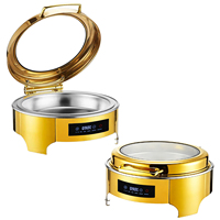 Chauffe-Plats Électrique de Luxe 6L 9L Doré, Réchaud de Buffet en Acier Inoxydable à Température Numérique Contrôlée pour Buffet
