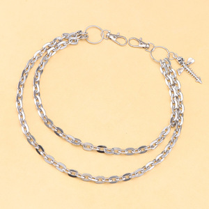 Double Layer Metal Chain <b>Skull</b> Cross Screw Pendant Hip Hop Style Waist Chain For Men Daily Wear Zinc Alloy White K - Product Image 4