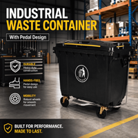 Conteneur à déchets de 1100 L robuste et écologique avec 4 roues en caoutchouc, résistant à la corrosion, avec couvercles, roues à frein et bouchon de vidange