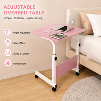 Table d'étude mobile réglable en hauteur pour dortoir, support pour ordinateur portable avec roulettes et surface en panneau de bois, idéale pour la vente en gros