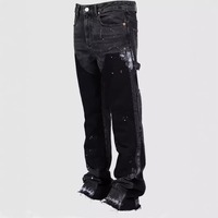 Pantalon de travail en jean vintage taille mi-haute pour hommes, style euro-américain, avec patchwork élastique et coupe évasée superposée – Vente en gros