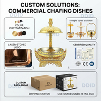 Plat de service chauffant de luxe doré 8QT en forme de lune avec couvercle suspendu pour hôtels, restaurants, mariages et réceptions