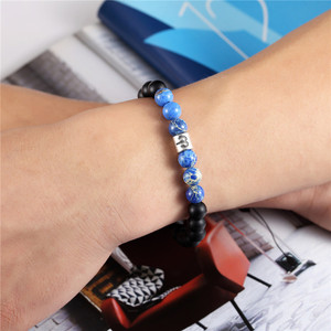 Pisces Zodiac <b>Bracelet</b> Blue Volcanic Stone <b>Beaded</b> Elastic Unisex Jewelry Gift - Product Image 3