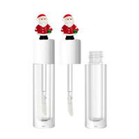 Tubes de brillant à lèvres de Noël 3 ml transparents vides en matériau AS, emballage de brillant à lèvres avec décoration de chapeau de Père Noël