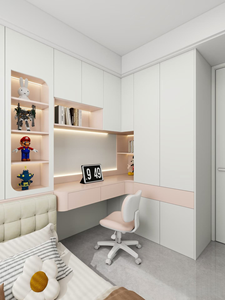 Design Moderno di <span class=keywords><strong>Armadio</strong></span> Rosa per Camera da Letto di Bambina con Scrivania Integrata, Interni per Camere dei Bambini - Product Image 1