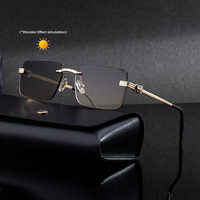 Lunettes de soleil photochromiques UV400 KAJILA tendance, sans monture, avec verres taillés en diamant et tête de léopard, pour hommes