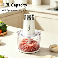 Mini hachoir électrique 1,2 L avec lame en acier inoxydable, mixeur à ail et 3 bols à assaisonnement, hachoir à légumes et à viande