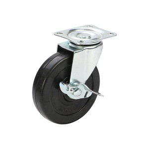 4 Inch Rubber Flat Bottom Swivel Caster With Side Brake 100x100 Mm Bolt Hole Type Wear Resistant Trolley Wheel - Product Image 4