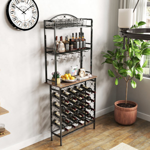 Estante para Botellas de Vino Industrial, Mesa de Bar de 3 Niveles, Estantes de Almacenamiento de Metal y Madera, Soporte para Botellas de Licor y Vasos, Organizador de Vino - Product Image 5