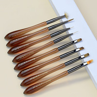 En gros 8pcs Gourde Style Dégradé Brun Poignée Nail Art Conception Outils Personnalisable Logo Nylon Brosse Sculpture Ligne Stylo