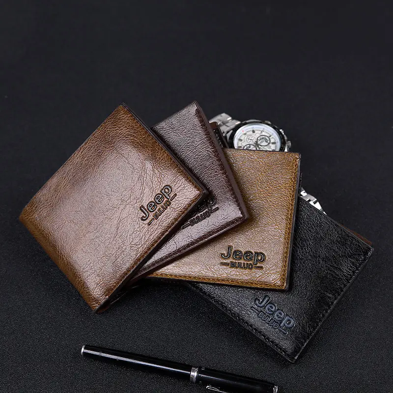 Billetera corta de cuero PU para hombre, tarjetero de cuero sintético Vintage, billetera personalizada