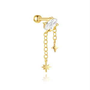 Pendientes de moda al por mayor, chapados en oro S925, diseño de estrella y luna con piedra de colores y cierre de bola para perforaciones. - Product Image 3