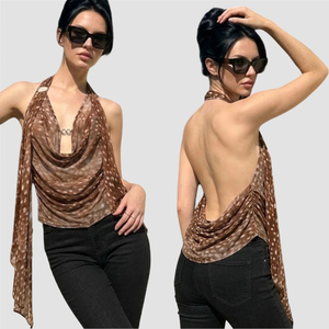 summer <b>silky</b> halter cowl neck metal buckle bambi polka dot print hot girl cami sexy backless <b>top</b> - Product Image 1
