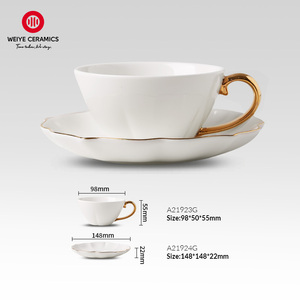 WEIYE Tasses à Cappuccino Espresso, Mugs à Café, Tasses à Thé en Céramique, <span class=keywords><strong>Soucoupe</strong></span>, Luxe Décoratif, Blanc Bord Doré - Product Image 4