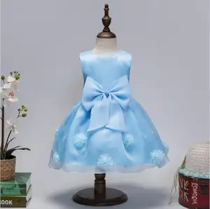 יצרן סין האחרון צבע כחול שמלות תינוקה עם פרפר