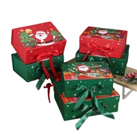 Boîte cadeau en carton rigide magnétique avec ruban, pour Noël, rouge et verte, avec motif de Père Noël, pliable, pour bonbons, biscuits, chocolat, fête