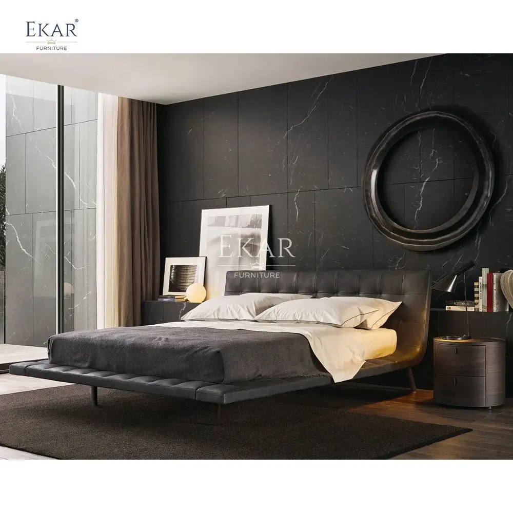 ガンメタルの脚が付いている現代ステンレス鋼のベッドフレーム-寝室の家具リンク画像