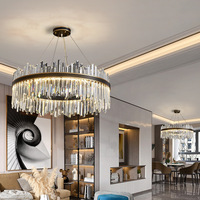 Luminaire suspendu moderne noir pour îlot de cuisine, lustre, luminaire suspendu en cristal en forme d'anneau, luminaire suspendu rond en LED en forme d'anneau