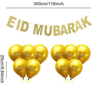 مخصص عيد مبارك نجمة قمر مطبوع بالونات الهيليوم المعدنية والرايات الرايات لرمضان مسلم ديكور المنزل حزب الجدار - Product Image 6