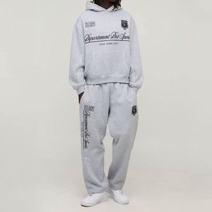 Conjunto Deportivo de Dos Piezas para Hombre, Sudadera con Capucha y Pantalones Deportivos, Color Gris Jaspeado, Estilo Nueva York, Personalizado, 100% Algodón Estampado - Product Image 1