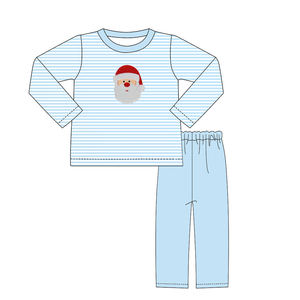 Père Noël Applique Bleu et Rose Rayé Noël Enfants Pjs En Gros Coton Toddler Garçons et Filles Pyjamas - Product Image 2