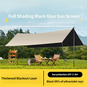 Tarp de protection solaire pour le camping en plein air, UPF 50+, imperméable >3000 mm, revêtement noir épaissi, protection solaire, grand tissu Oxford camouflage - Product Image 1