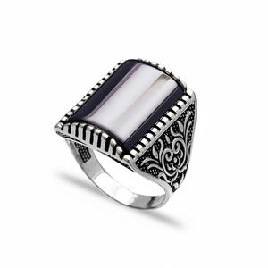 Onyx Stone Triangle Cut Gemstone Ottoman Design Authentic <b>Men</b> <b>Ring</b> Wholesale Handmade 925 Sterling <b>Silver</b> - Product Image 2