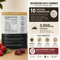 Gummies aux champignons multifonctionnels 10 en 1, complexe 3000 mg, Lion's Mane, Reishi, Cordyceps, complément alimentaire pour l'immunité et l'énergie