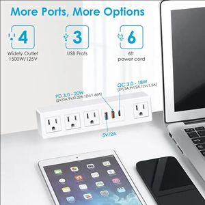 ที่หนีบตั้งโต๊ะสายไฟที่ชาร์จ USB 4ช่อง1200J เครื่องป้องกันไฟกระชากตัวยึดขอบเดสก์ท็อปร้านเทคโนโลยี GAN 65W-100W - Product Image 2