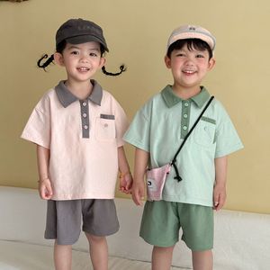 2026 신상 아동 여름 스포츠 세트 순면 남아 여아 캐주얼 루즈핏 반팔 폴로셔츠 반바지 세트 - Product Image 5