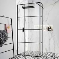 Salle de bain personnalisée Douche à l'italienne Grille noire/Panneaux de douche fixes transparents en verre trempé cannelés Pare-douche