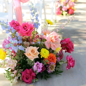 Arrangement floral de mariage 2026 en soie artificielle rose et bleue pour allée de mariage - Product Image 2