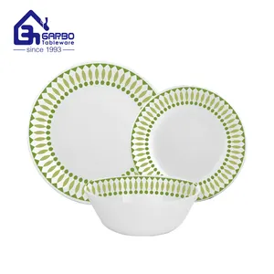 Fancy Decal Design Home Tableware Opal Glassware Dish China Supplier Cheap Dinner Plate Bowl 18PCS Opal Dinnerware Set