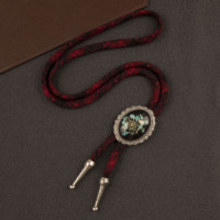 Cravate Bolo Western Cowboy, style Bohème Ethnique, avec imitation pierre turquoise et cordon à carreaux, unisexe, accessoire de costume de cowboy rétro