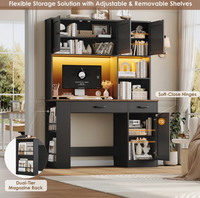 Escritorio Inteligente con Estante Superior, Escritorio para Computadora con Estación de Carga, Luz LED, Porta Revistas, Estantes Ajustables, Mesa de Escritura para Oficina en Casa