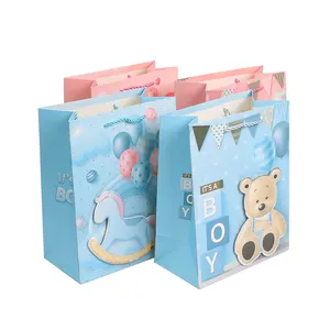 Wholesale custom eco-friendly paper bag beads children's cartoon pattern gift bag with custom logo shopping folding paper bag