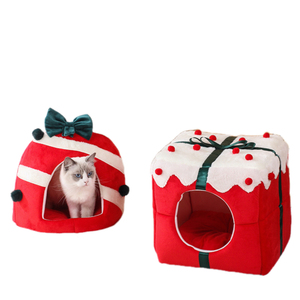 크리스마스 테마 겨울 워밍업 전천후 고양이 하우스-북극 양털 두껍고 2 층 고양이 침대 패드 애완 동물 침대/둥지 - Product Image 1