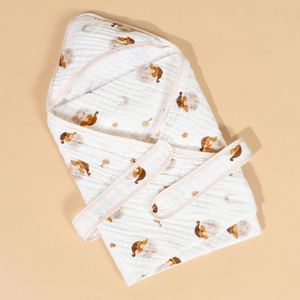Cartoon Super Absorption Baby Wet Shower Towels Organic Cotton Washable Comfortable Hooded <b>Blanket</b> for Children - Product Image 6