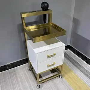 Salon Shop Professional Moving Beauty <b>Trolley</b> Modern White MDF Gold Stainless Metal Style Salon Furniture Hand Carts Home Office - Product Image 3