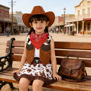 Disfraz de Vaquera <span class=keywords><strong>del</strong></span> <span class=keywords><strong>Oeste</strong></span> Rosa en Oferta para Niñas, Disfraz de Halloween para Niños, Ropa de Fiesta con Sombrero y Pañuelo para la Cabeza - Product Image 4