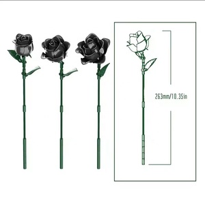 New 12PC Đen Rose Nhà Máy Bó Hoa Mô Phỏng Hoa Hồng Hoa Trang Trí Cho Nhà Tối Nụ Hôn Màu Đen Tăng Xây Dựng Khối Bộ 11009 - Product Image 5